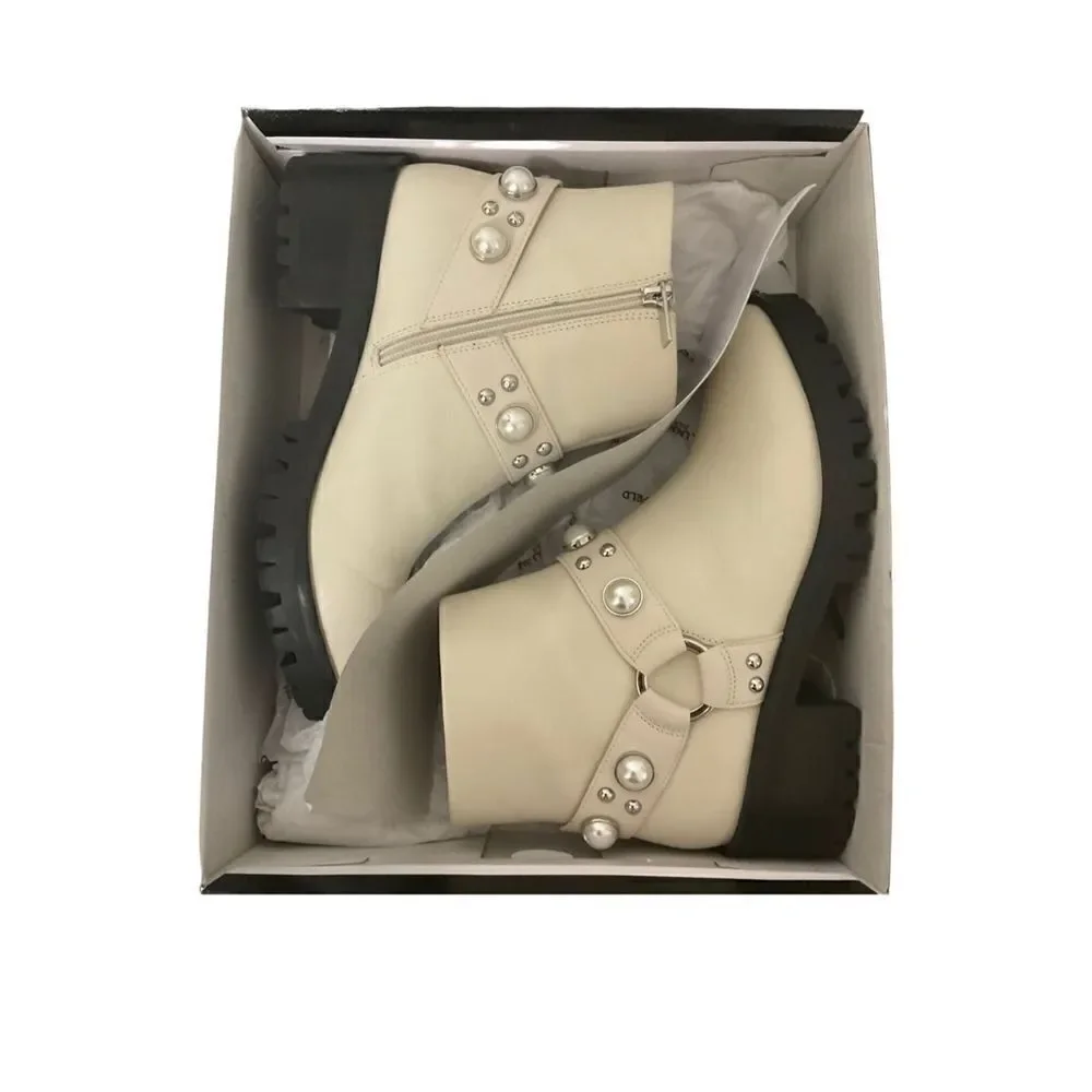 Karl Lagerfeld Paris NEW Combat Moto Booties Faux Pearl
